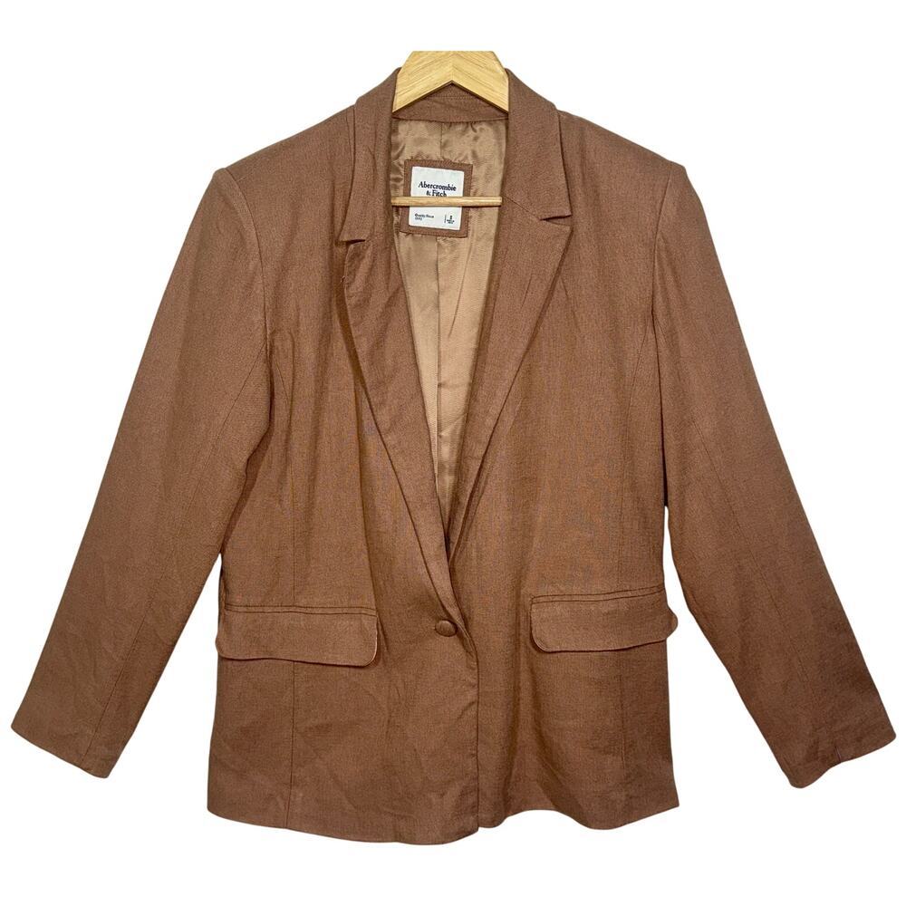 Abercrombie & Fitch Brown Tan Linen Long Sleeve Blazer Suit Coat Jacket Womens S